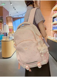 Roze Koreaanse stijl sterrenprint schoolrugzak voor meisjes, leuke dagelijkse tas.
