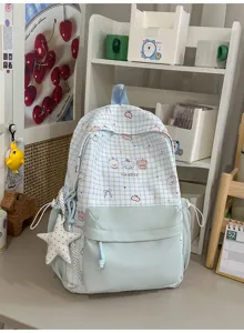 Japans schattig geruit schoolrugzak voor meisjes grote capaciteit esthetische tas
