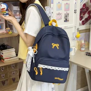 Japanse Stijl Meisje Strik Rugzak Grote Capaciteit Nylon Schooltas Voor Studenten Kawaii Strik Kant Hanger Tas