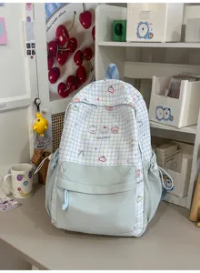Japanse contrasterende kleur studentenrugzak, lichtgewicht grote reisschooltas voor meisjes.
