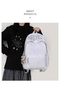 Stylish canvas backpack with embroidered letters, spacious daily school bag and travel daypack.