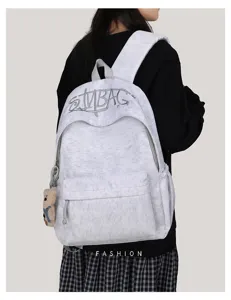 Casual grey canvas backpack for women large capacity school bag trendy daily travel daypack