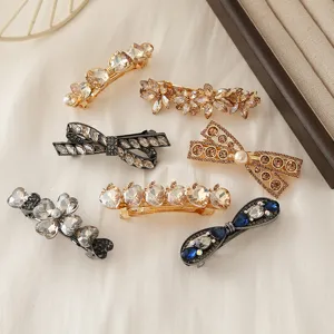 Rhinestone bow hair clips for women, elegant crystal hair barrettes, daily fashion hair accessories.