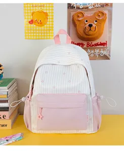 Roze gestreepte schattige schoolrugzak voor meisjes, grote capaciteit casual dagelijkse tas.