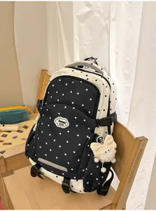 Koreaanse stijl leuke ster print zwart witte schoolrugzak voor studenten en woon-werkverkeer.
