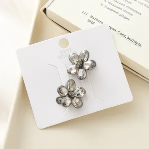Sparkling crystal flower hair claw clip for women, elegant side bangs clip accessories.