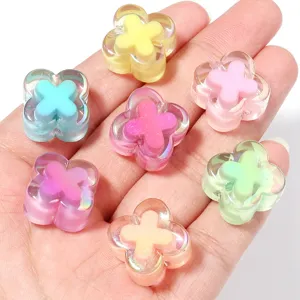Acryl Kreuz Blumen Perlen Detail, bunte transluzente DIY Handyketten Anhänger Charm.