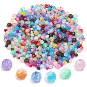 Close-up detail of colorful crackle glass beads, vibrant DIY crystal handmade jewelry accessories.