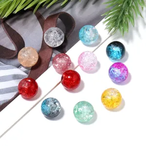 Colorful Transparent Glass Crackle Beads Round Loose Beads Ice Cracked Floral Beads For Jewelry Making DIY Bracelet Supplies