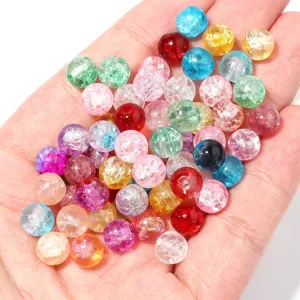 Colorful crackle glass beads round loose beads for DIY bracelet jewelry making accessories.