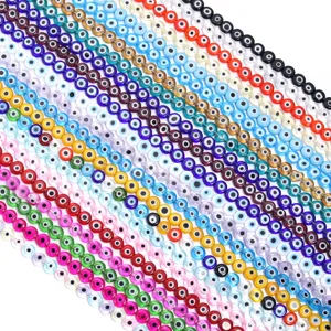 Multicolor Translucent Millefiori Glass Evil Eye Flat Round Loose Beads For DIY Bracelet Necklace Making Craft Jewelry Spacer Beads Wholesale