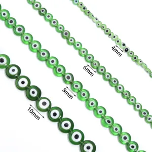 Green glass evil eye flat round beads translucent spacer beads for DIY bracelet making