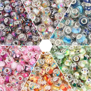 Resin faceted charm beads large hole DIY colorful bracelet beads Pandora style jewelry making