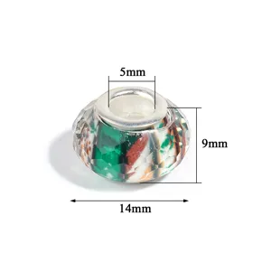 Colorful resin faceted large hole charm bead with core, 14x9mm DIY jewelry making detail view