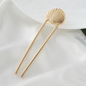 Gold shell U-shaped hair fork, elegant Chinese style hair accessory for daily hanfu buns.