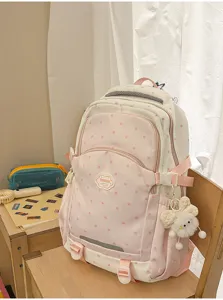 Koreaanse stijl roze witte ster print rugzak schattige forens schooltas voor tieners en vrouwen