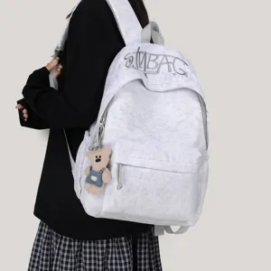 Women Large Capacity Embroidered Letter Canvas Backpack Casual School Bag Lightweight Commuter Travel Bag For University Students