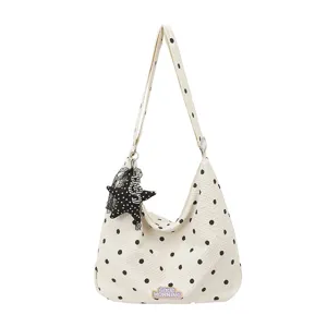 Chique polkadot wolken schoudertas voor dames, stijlvolle geplooide crossbody tas met ster.