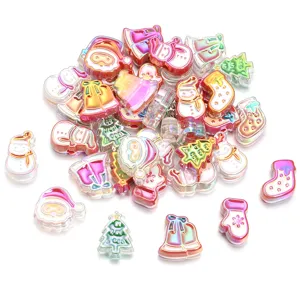 Perles en acrylique bonhomme de neige sapin de Noel mignon DIY accessoires colorés 10pcs