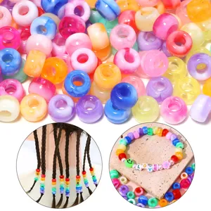 Perles barils colorées macaron en acrylique à grand trou pour colliers et bracelets DIY.