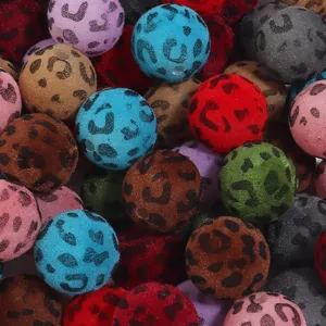 16mm Perles Rondes en Velours Imprimé Léopard Flocké Accessoires de Vêtements DIY