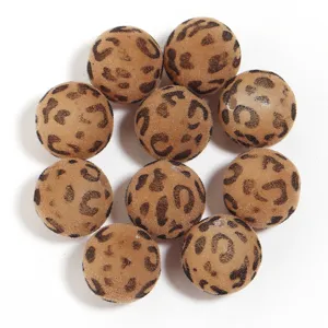 Perles rondes léopard floquées 16mm couleur chaude DIY pompons pelucheux accessoires art