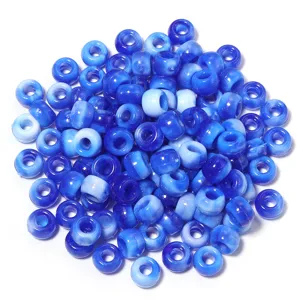 Perles poney en acrylique bleu et blanc perles de tonneau à grand trou pour accessoires de bijoux.