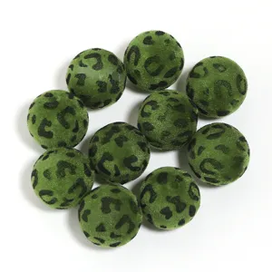Perles rondes floquées imprimé léopard 16mm pour fabrication de bijoux DIY artisanat