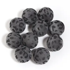Perles rondes flocs imprimé léopard gris 16mm accessoires de vêtements DIY pompons