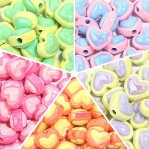 Acrílico UV Galvanizado Bicolor Corazón Cuentas Dibujos Animados Agujero Vertical Cuentas Espaciadoras Para DIY Joyería Cadena