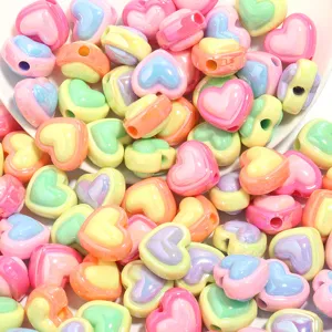 Hermosas cuentas de corazon acrilico bicolor UV para dijes de telefono movil y DIY