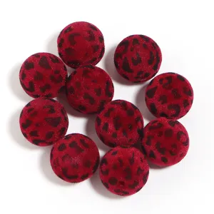 16mm perles rondes en velours floque motif leopard rouge pour accessoires diy mode