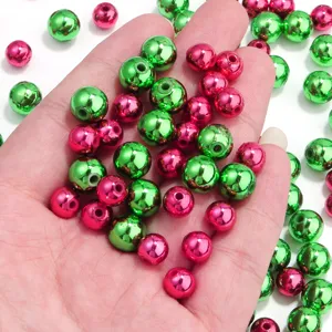 Acryl Weihnachtsperlen rund rot und grün glänzende Perlen für DIY Armbänder Schmuckzubehör