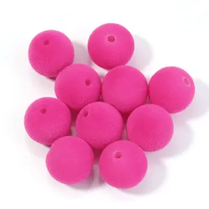 16mm perles rondes floquées roses pompons en velours grands trous bricolage vêtements
