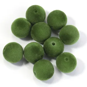 16mm Perles Rondes Floquees Vertes DIY Artisanat Pompons Grands Trous Accessoires vetements
