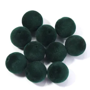 16mm perles rondes floconnées vert foncé accessoires de bricolage grands trous pompons