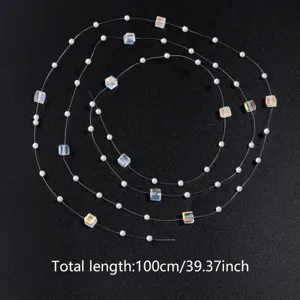 Guirlande de perles et de cubes de cristal sur fil de pêche transparent pour DIY