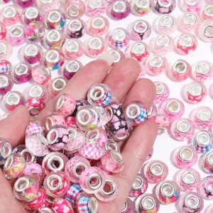 Resin faceted European charm beads colorful large hole beads for DIY jewelry making.