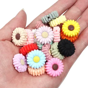 Perles marguerites en silicone coloré pour fabrication bijoux DIY, accessoires mignons.