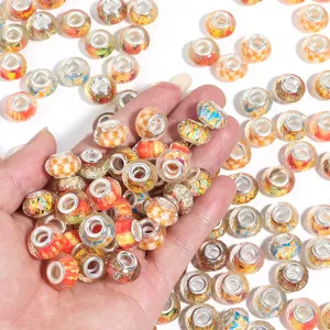 Colorful resin large hole beads DIY charm bracelet beads with floral foil pattern