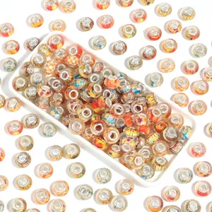 Colorful resin faceted large hole beads for DIY charm bracelets, loose spacer beads crafting.