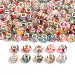 Colorful resin large hole charm beads DIY Pandora style bracelet loose beads set new.