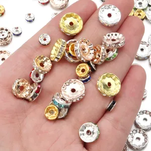 Rhinestone spacer beads, wave rondelle crystal beads for DIY bracelet jewelry making supplies.