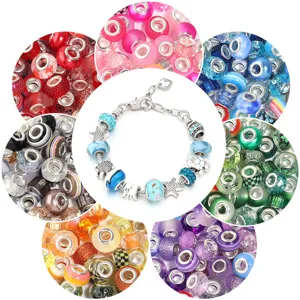 Detailed close-up view showcasing colorful resin charm beads and silver charm bracelet.