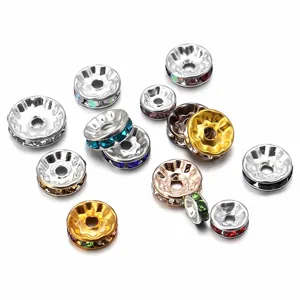 DIY copper rhinestone spacer beads for bracelet making, sparkling crystal rondelle jewelry parts.