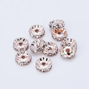 Rose gold rhinestone spacer beads, wave shaped crystal loose beads for DIY bracelet jewelry making.