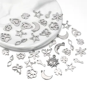 Breloques en Acier Inoxydable Papillon Lune Étoile Soleil Pendentifs de Fabrication de Bijoux DIY Entretoises Métalliques Creuses