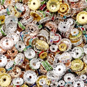 Assorted rhinestone spacer beads rondelles metal charms for DIY jewelry making supplies wholesale.