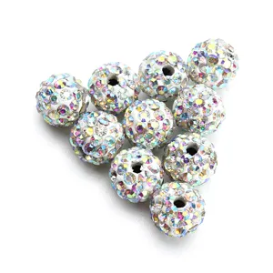 Shamballa polymer clay rhinestone loose beads DIY crystal disco ball spacer charm beads