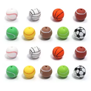 Silicone Sports Ball Beads For Jewelry Making DIY Baseball Football Basketball Tennis Volleyball Soccer Beads For Bracelet Craft